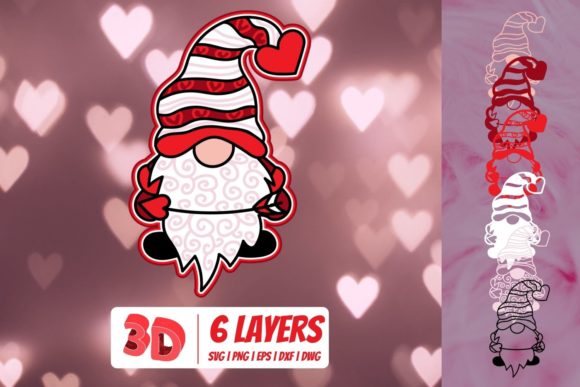 3D Valentine Gnome Graphics for Crafts
