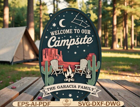 Campsite Family Sign Laser Cut File Graphics for Creators