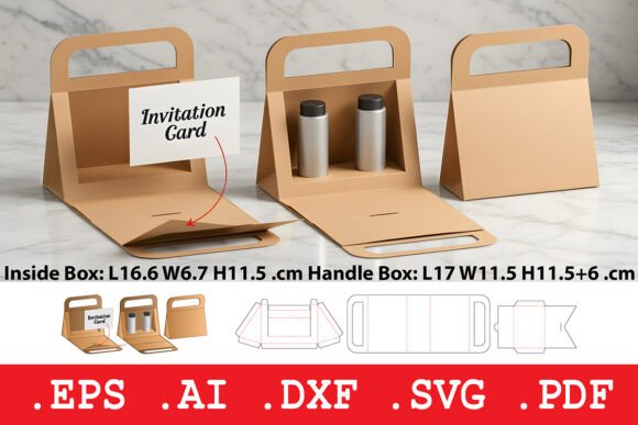 Carry Handle a-Frame Gift Box Template for Graphics and Boxes Amp
