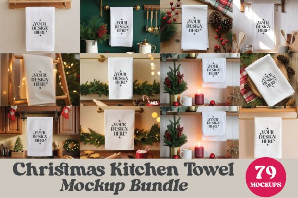 Christmas Kitchen Towel Mockup Bundle: Graphics & Product Mockups