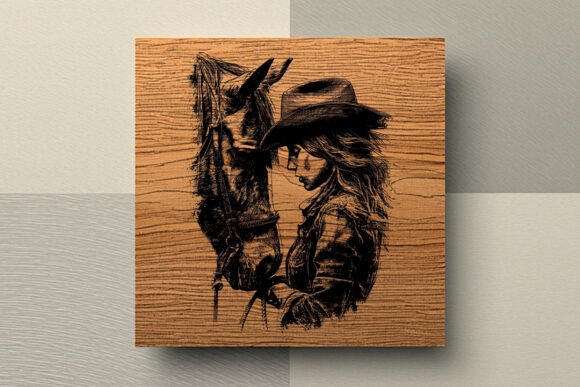 Cowgirl and Horse Engraving SVG Western Graphics