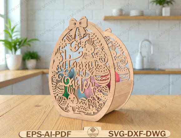 Happy Easter Egg Basket Laser Cut File for Graphics & Graphic Templates