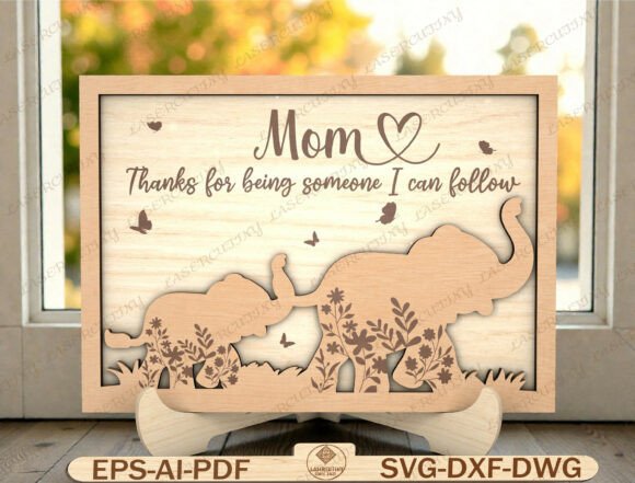 Mom Elephant Shadow Box Laser Cut SVG Graphics & Graphic Templates