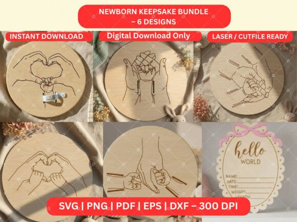 Newborn Keepsake Bundle, Laser Cut File: Graphics for Laser Engraving