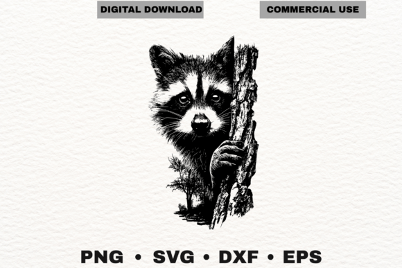 Raccoon Engraving Vintage Wildlife SVG Graphics & Illustrations