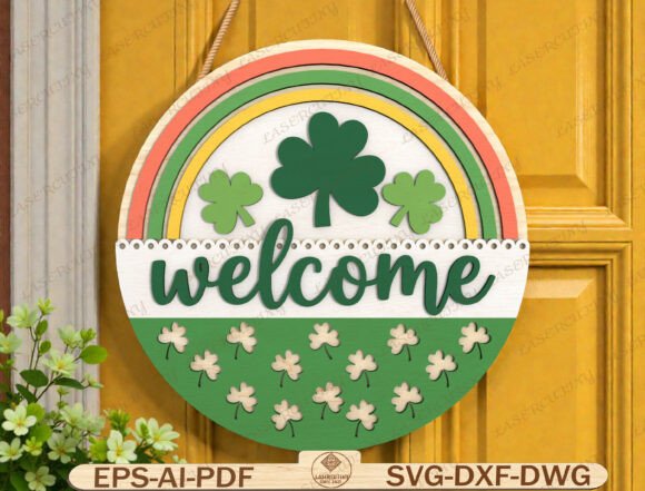 Rainbow Shamrock Welcome Sign SVG: Graphics for Seasonal Sales