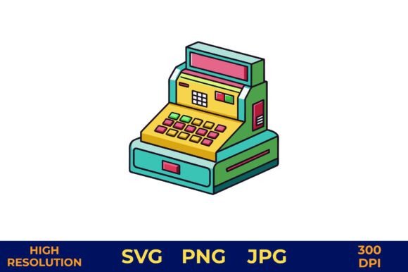 Retro Cash Register Illustration for Graphics and Illustrations
