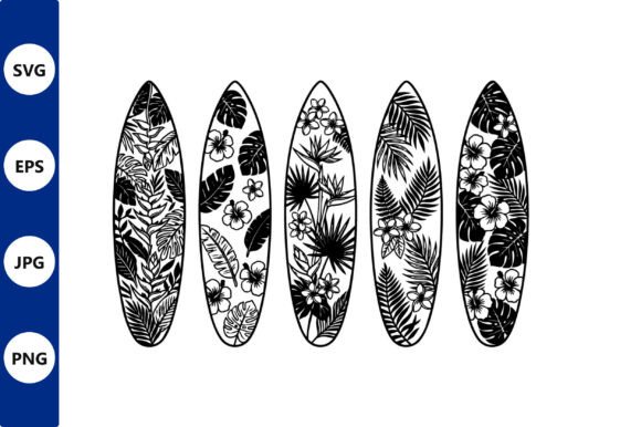 Tropical Leaf Surfboard Pattern Vector Graphics and Illustrations